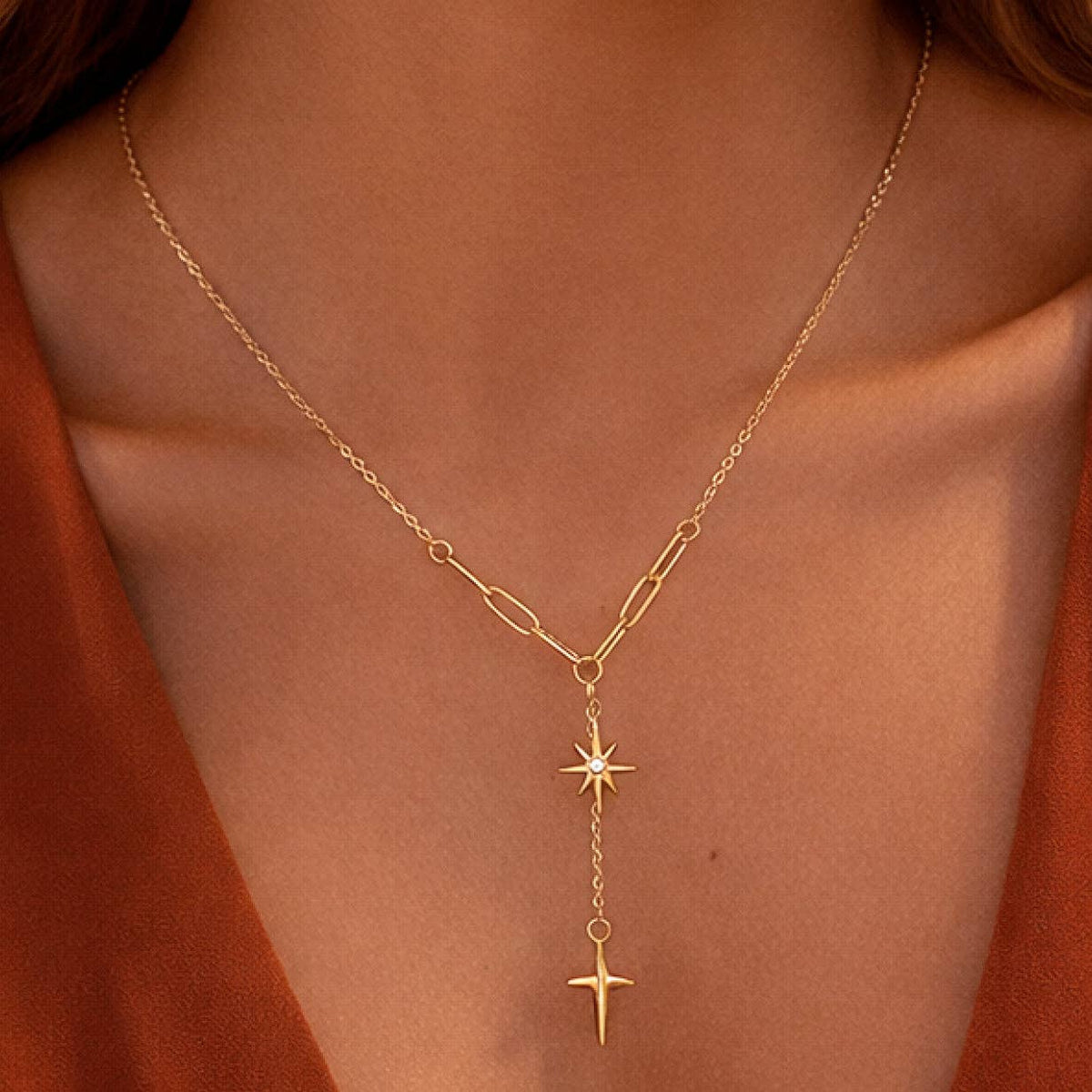 18K Gold Plated Waterproof Stainless Steel Chain Necklace - 7917
