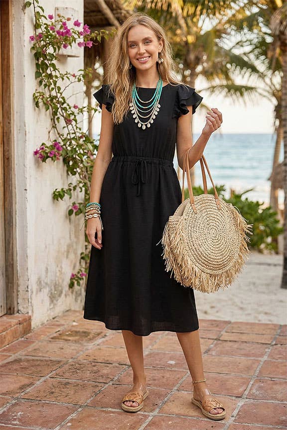 Cap Ruffle Tiered Sleeve Airflow Midi Dress