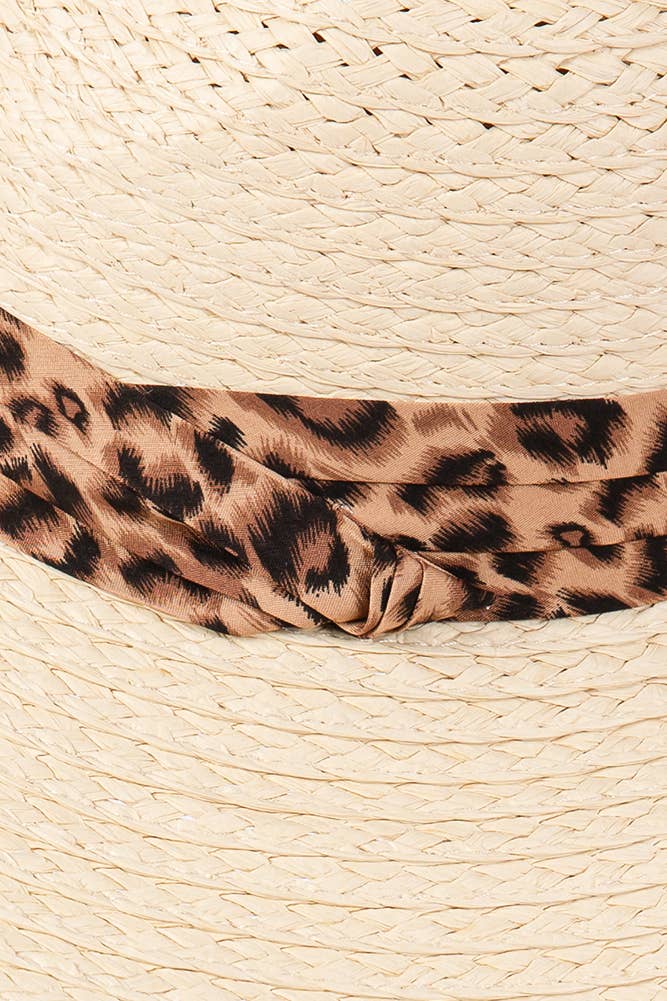Leopard Trim Band Summer Straw Sun Hat