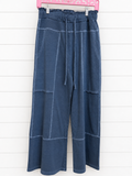 Dusty Blue French Terry Washed Wide Leg Pants