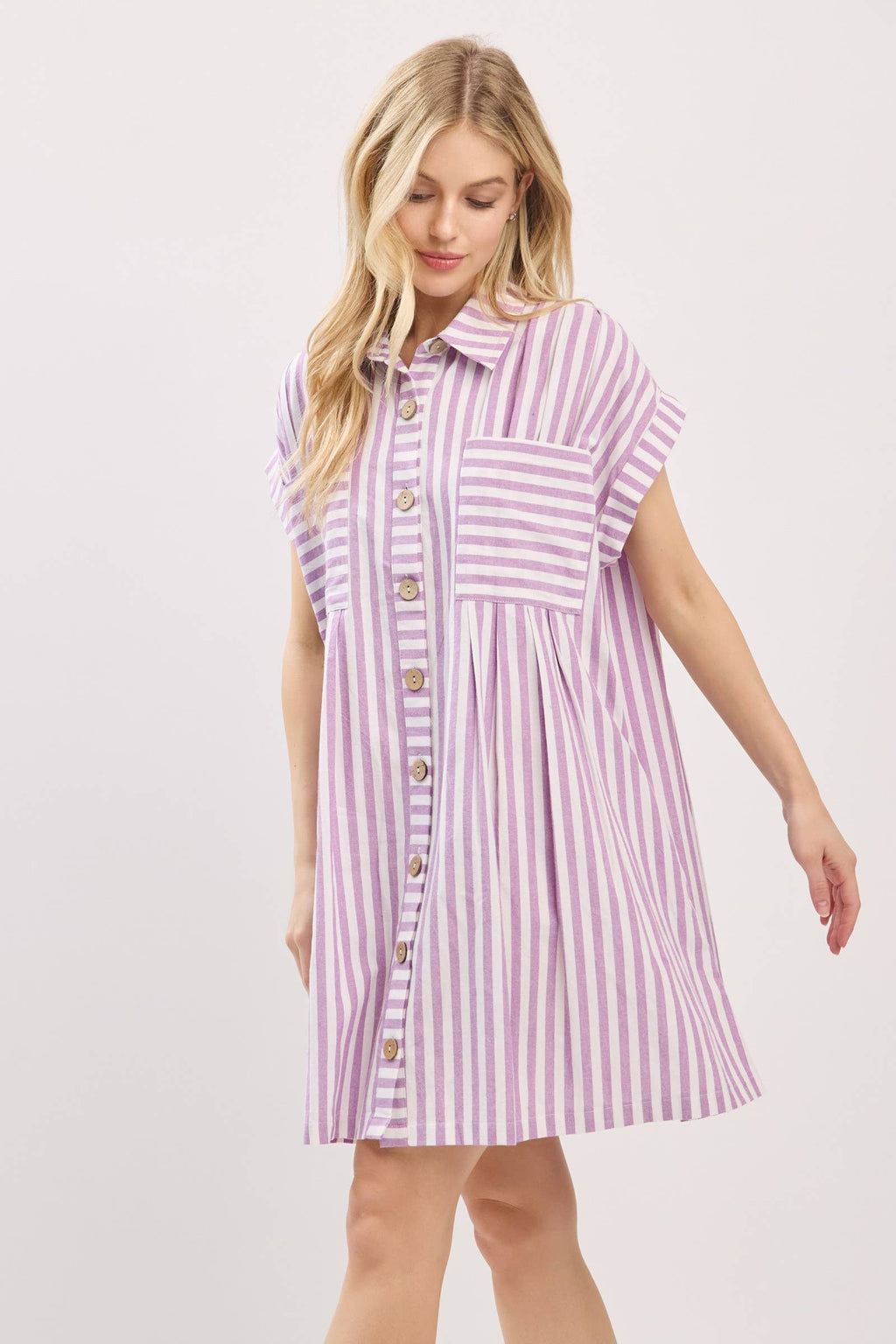 COTTON STRIPED BUTTON DOWN TUNIC DRESS