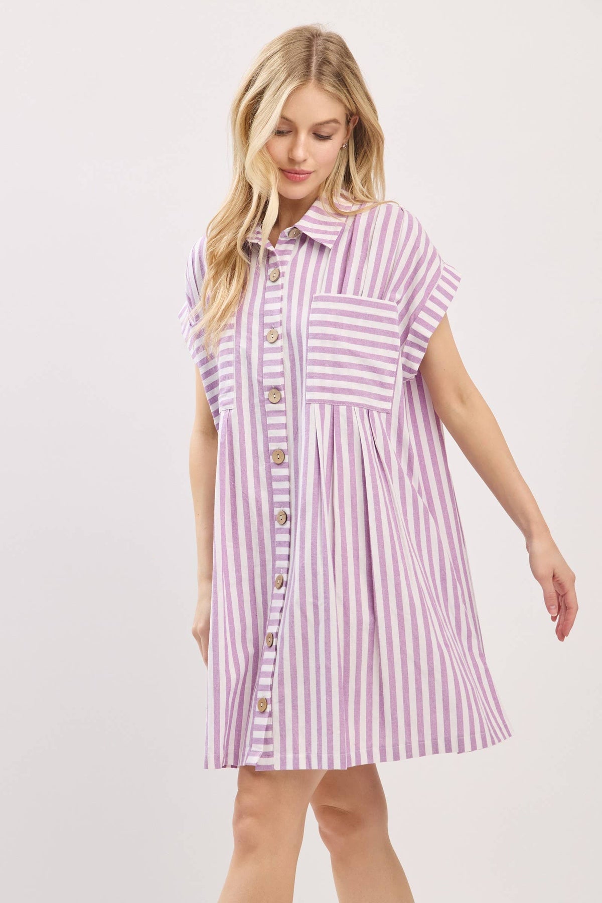 COTTON STRIPED BUTTON DOWN TUNIC DRESS