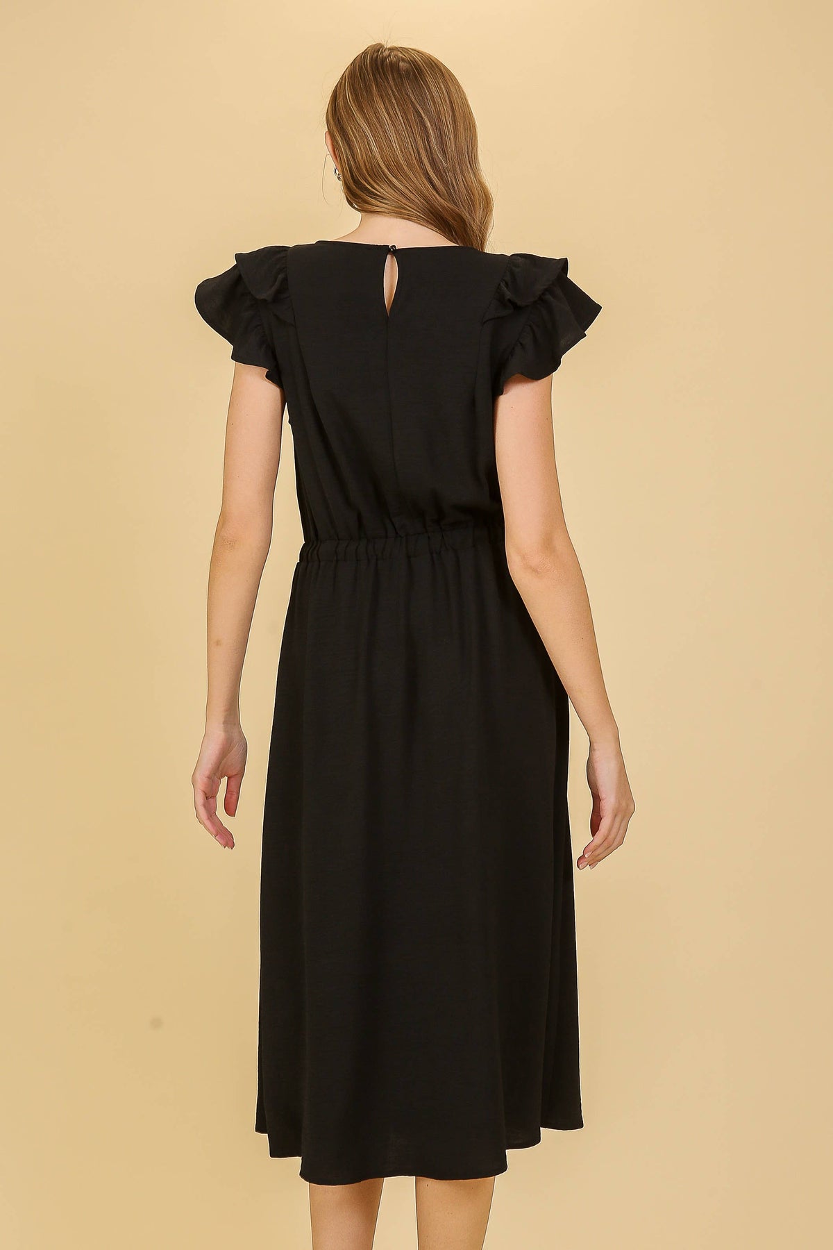 Cap Ruffle Tiered Sleeve Airflow Midi Dress