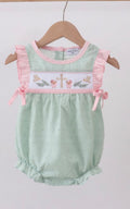 Green Swiss Dot Cross Sheep Ruffle Bubble