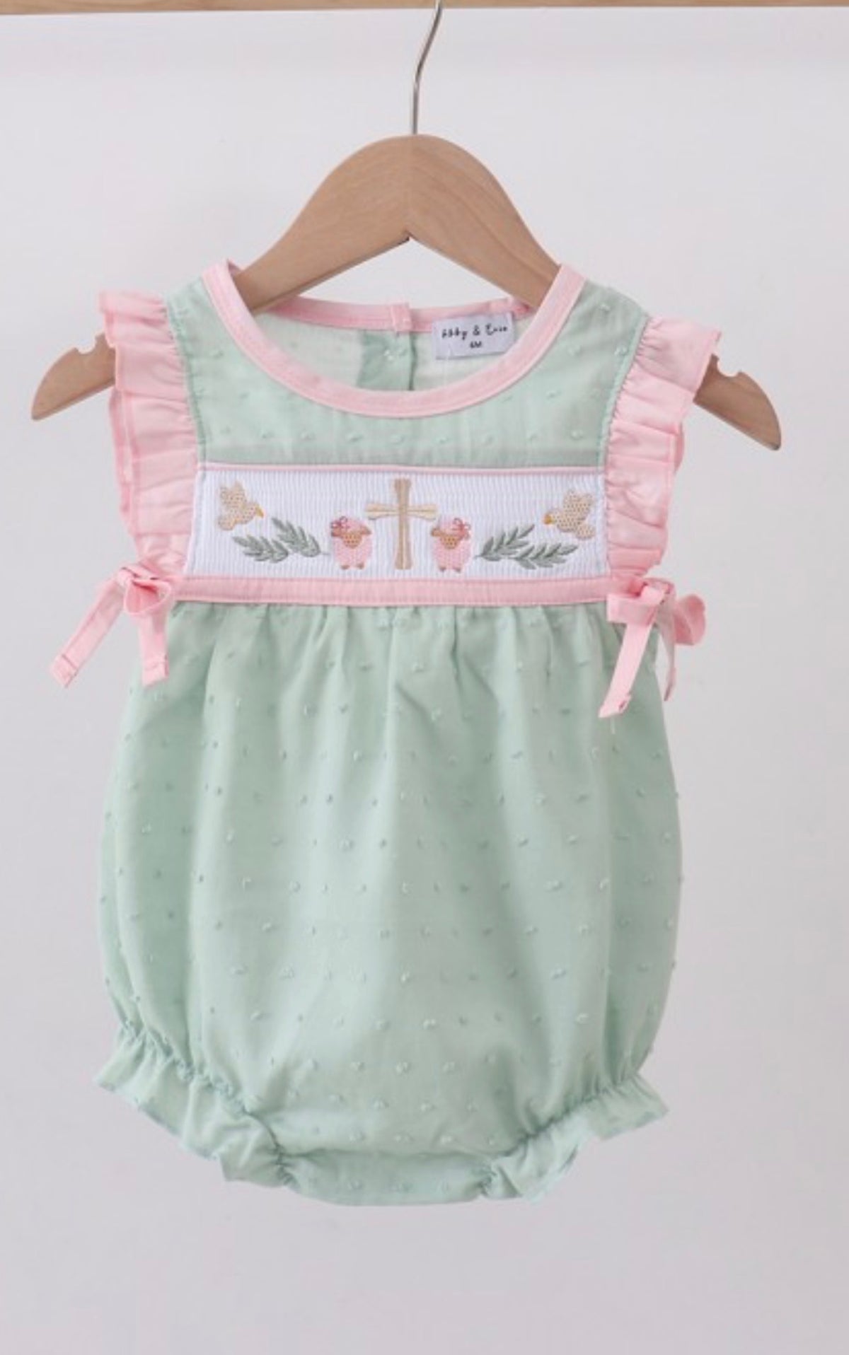 Green Swiss Dot Cross Sheep Ruffle Bubble