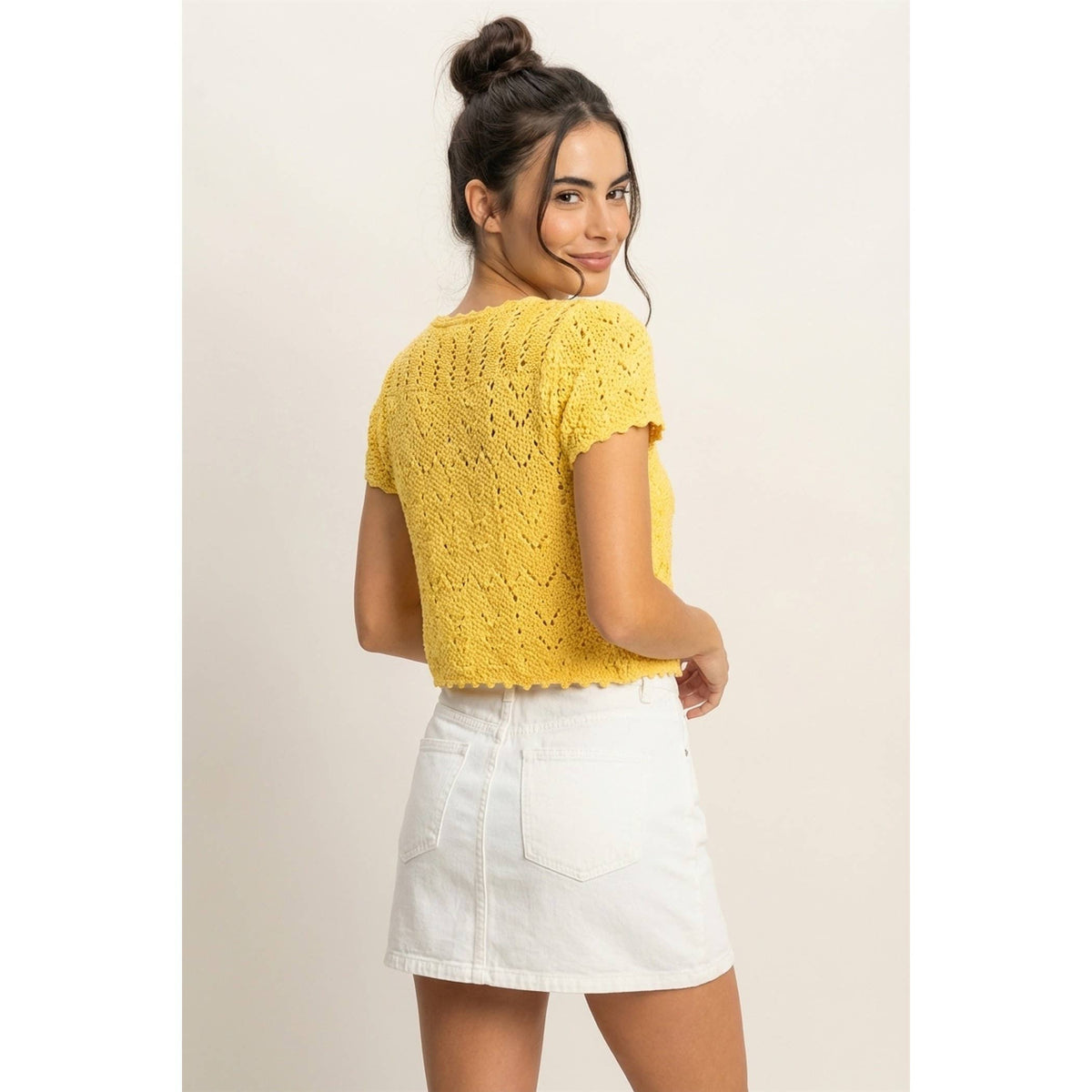 Pointelle Tie Front Knit Cardigan