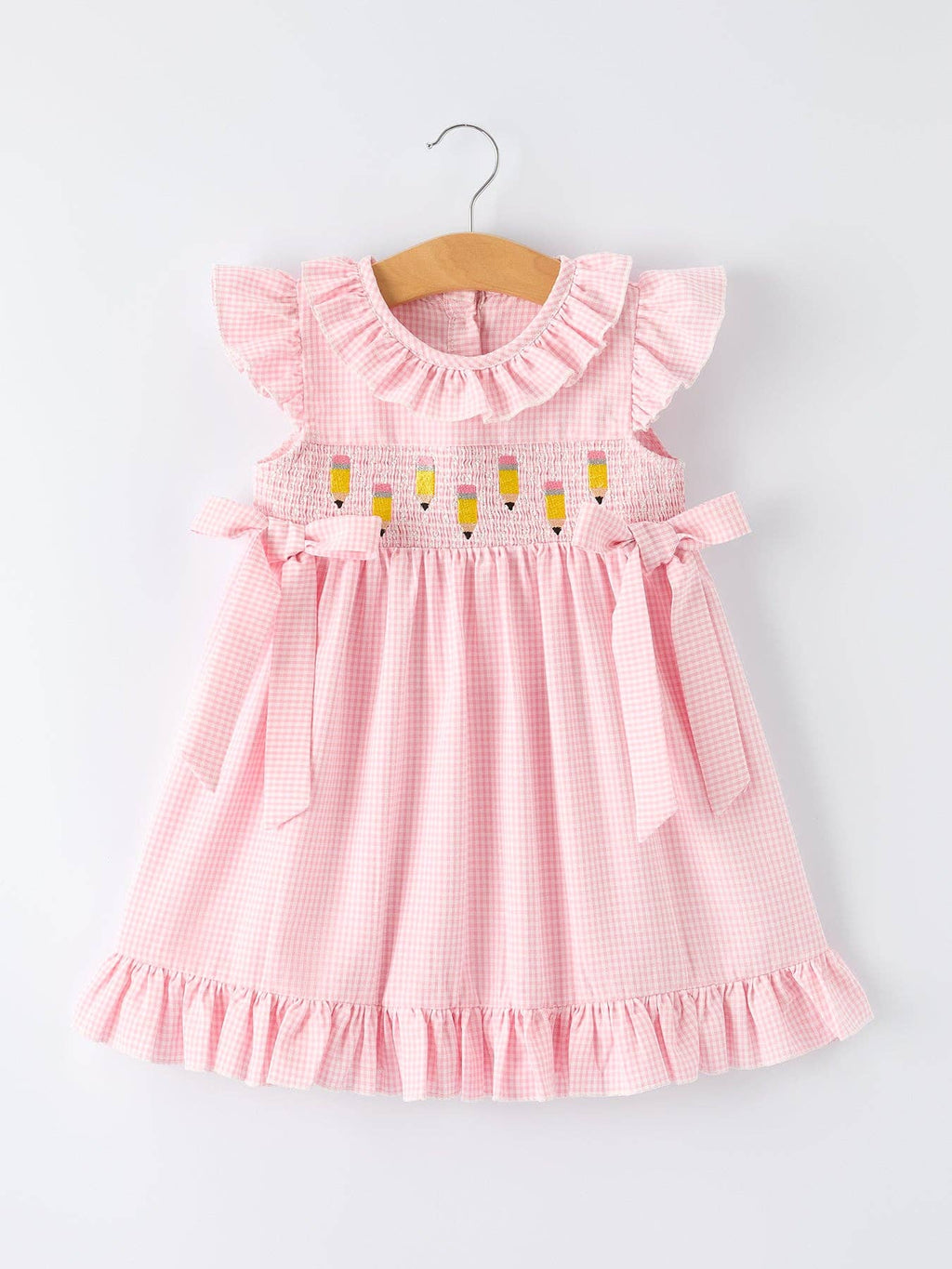Back to School Pencil Plaid Girls Smocked Ruffle Collar Dress