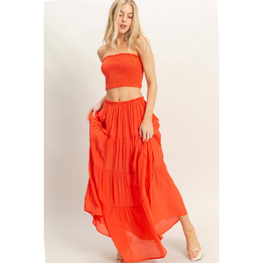 Tiered Skirt: ORANGE RED / S-M-L(2-2-2)