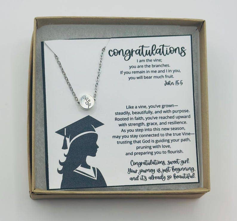 Faith-Based Graduation Gift for Girl – Vine Necklace with Scripture Card