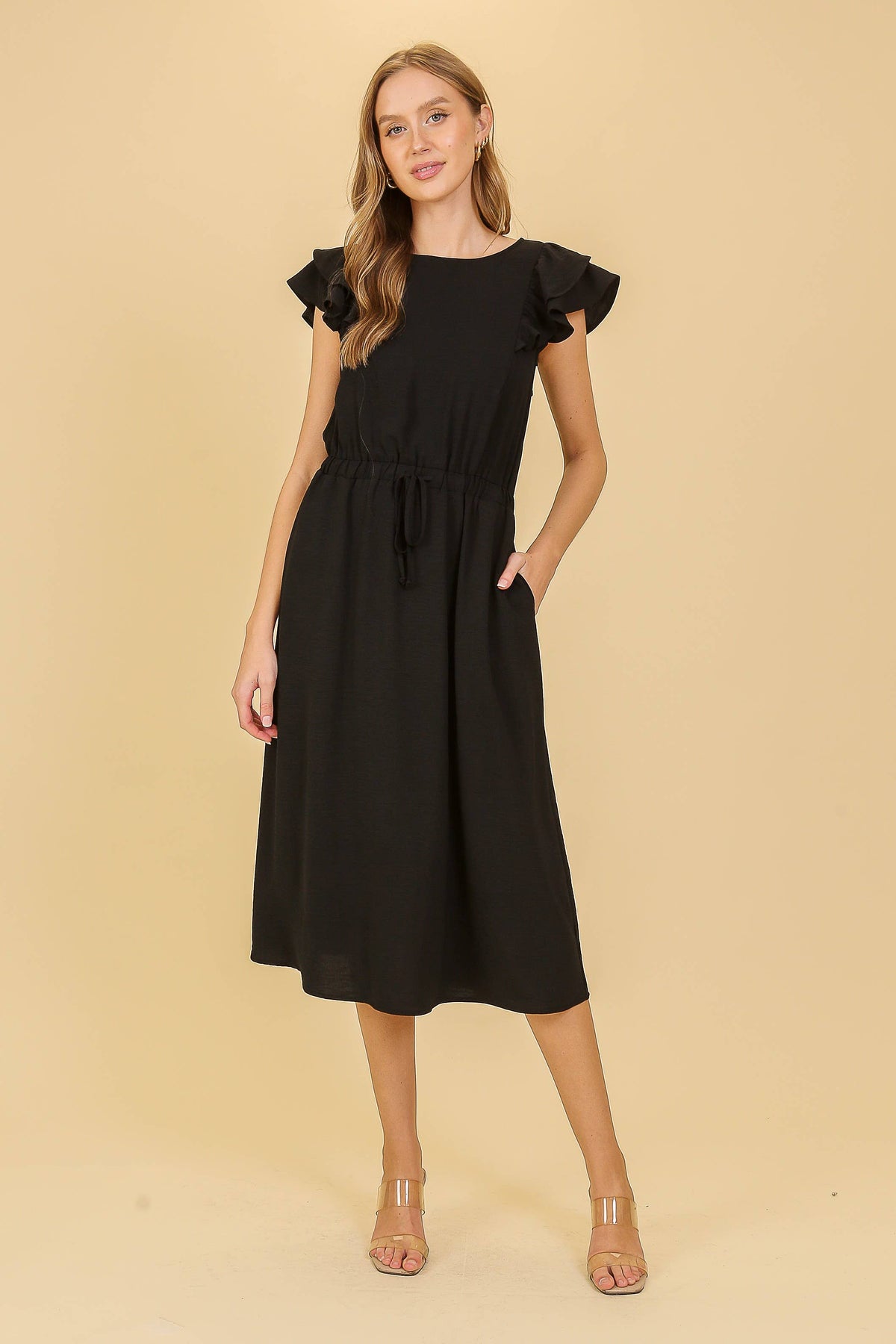 Cap Ruffle Tiered Sleeve Airflow Midi Dress