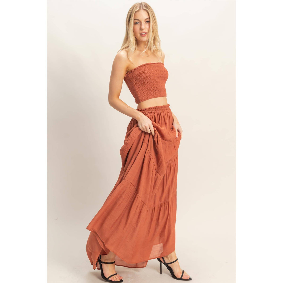Tiered Skirt: ORANGE RED / S-M-L(2-2-2)