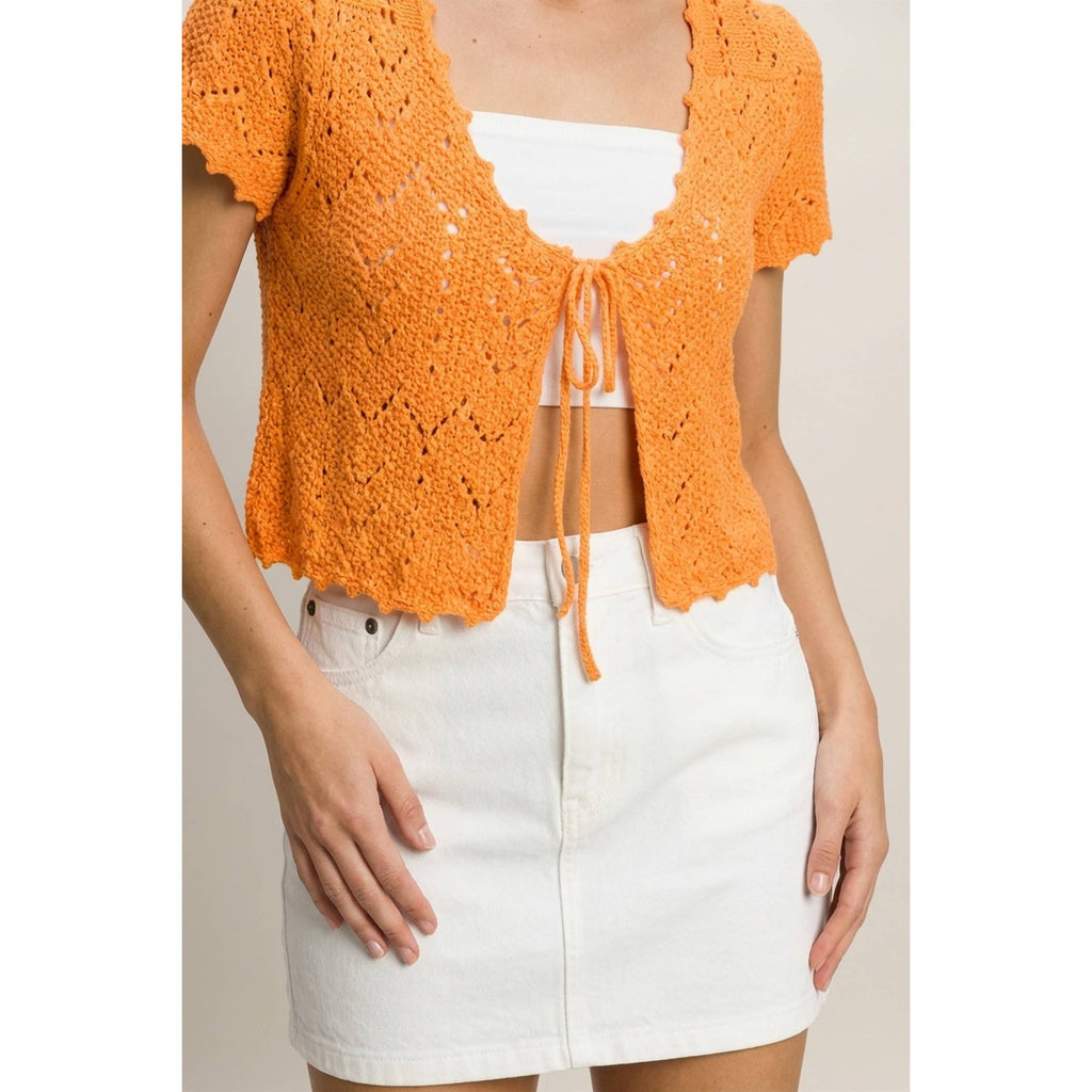Pointelle Tie Front Knit Cardigan
