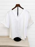 White Linen V-Neck Top
