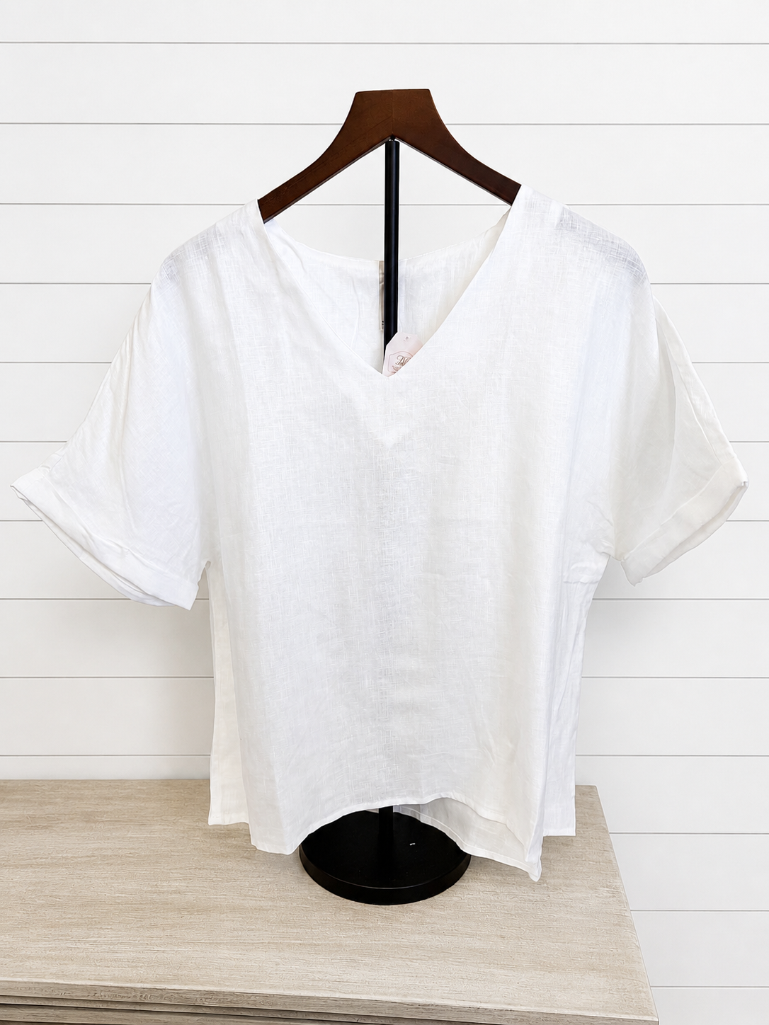 White Linen V-Neck Top