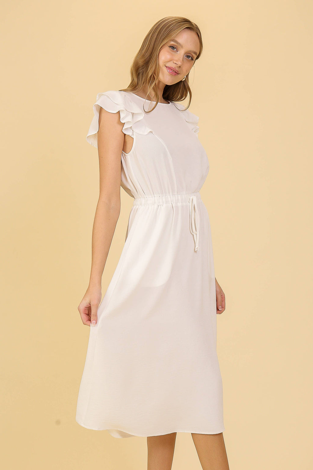 Cap Ruffle Tiered Sleeve Airflow Midi Dress