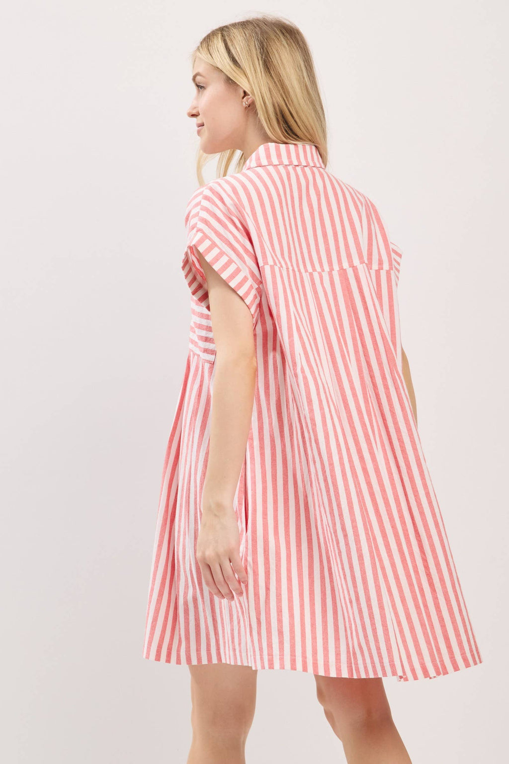 COTTON STRIPED BUTTON DOWN TUNIC DRESS