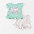 Mint Floral Bow Pencil Ruffle Shorts Set | Girls Back to School Outfit