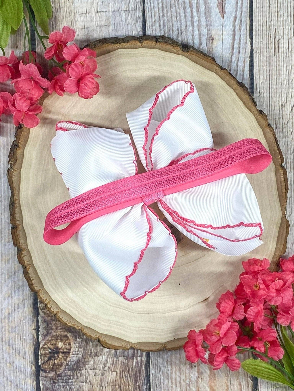 Flamingo Embroidered Moonstitch Hair Bow | Clip or Headband