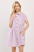 COTTON STRIPED BUTTON DOWN TUNIC DRESS