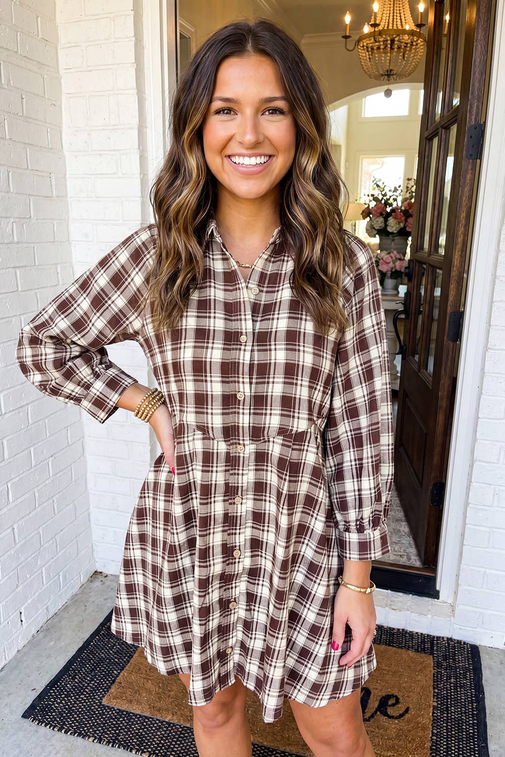 LAS Plaid Button Down Casual Shift Mini Dress (S-XL)