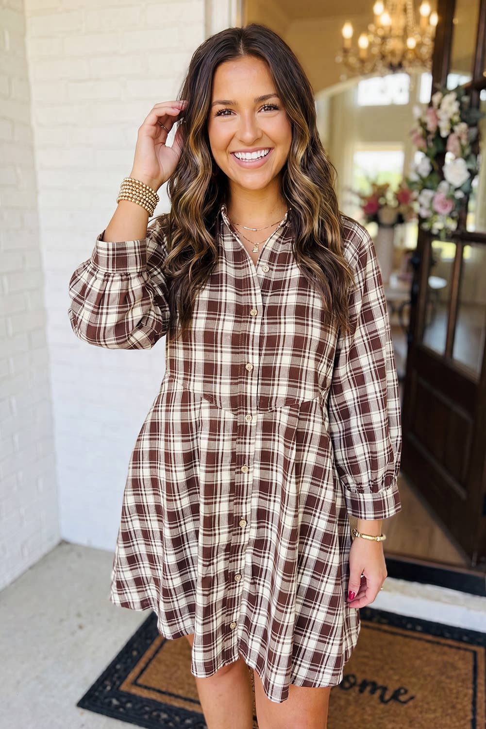 LAS Plaid Button Down Casual Shift Mini Dress (S-XL)