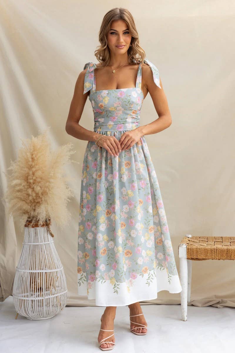 CWDHL0939_NEW SUMMER FRENCH FLORAL SLIM SUSPENDER DRESS