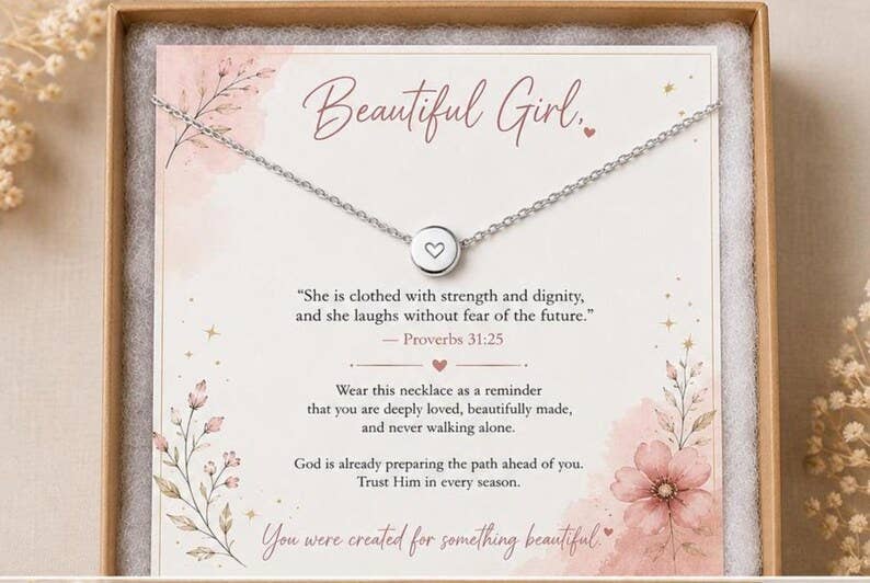 Gold Heart Necklace for Women, Christian Gift for Her, Proverbs 31:25 Jewelry, Faith Based Necklace, Meaningful Graduation Gift