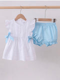 Blue Bow Ruffle Bloomer Set