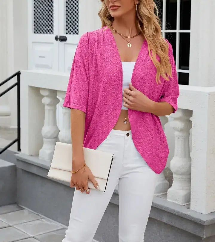 Short Sleeve Cardigan Lightweight Open Front Knit Sweaters: Black / 65%Rayon 30%Polyester 5%Spandex / 2XL