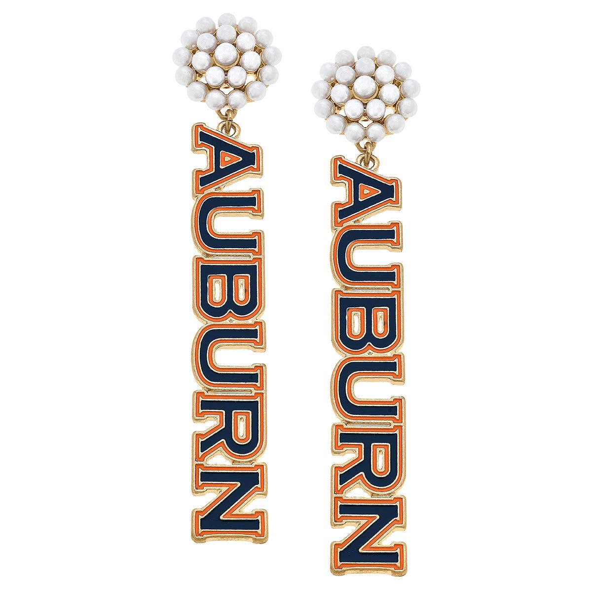 Auburn Tigers Pearl Cluster Outline Enamel Drop Earrings