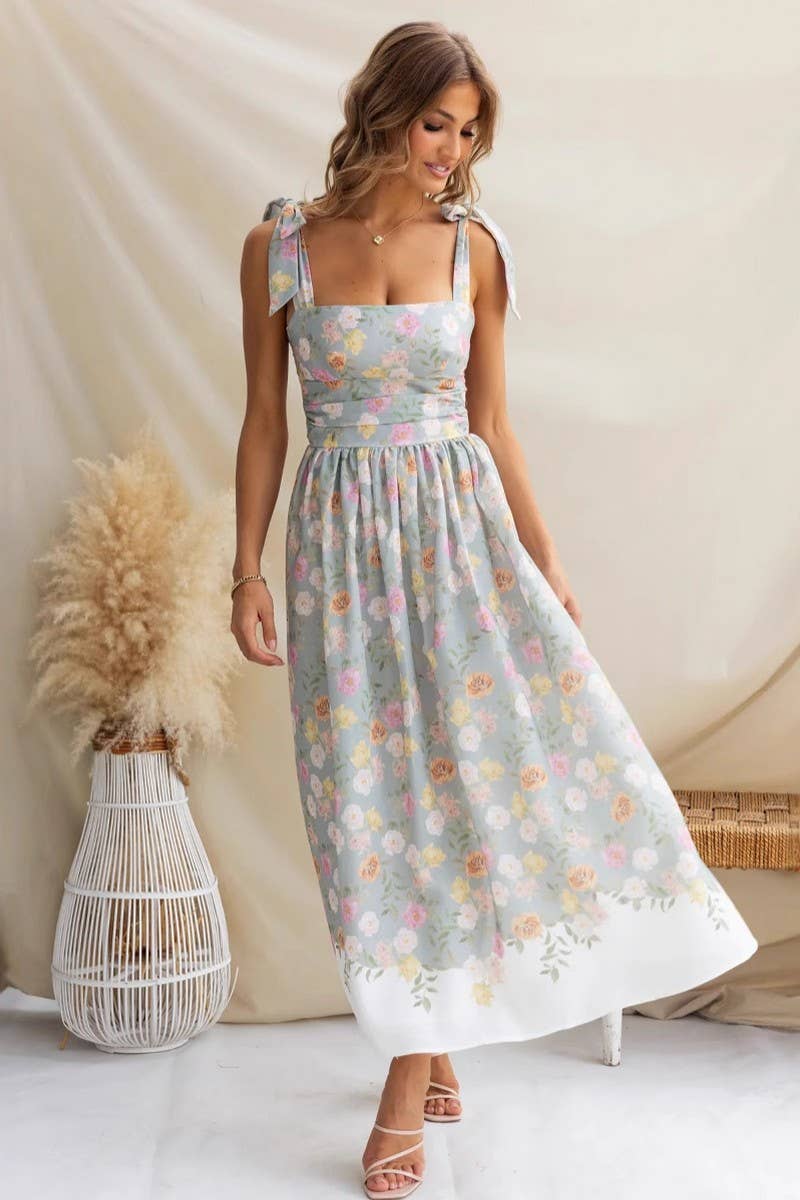 CWDHL0939_NEW SUMMER FRENCH FLORAL SLIM SUSPENDER DRESS