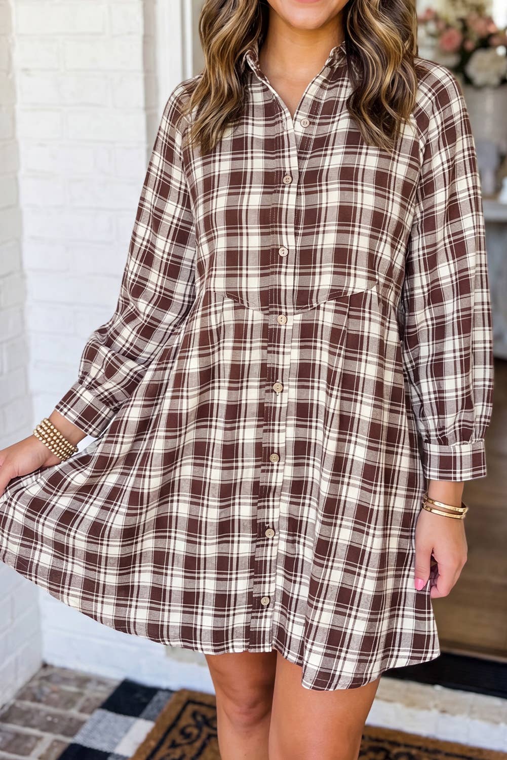 LAS Plaid Button Down Casual Shift Mini Dress (S-XL)
