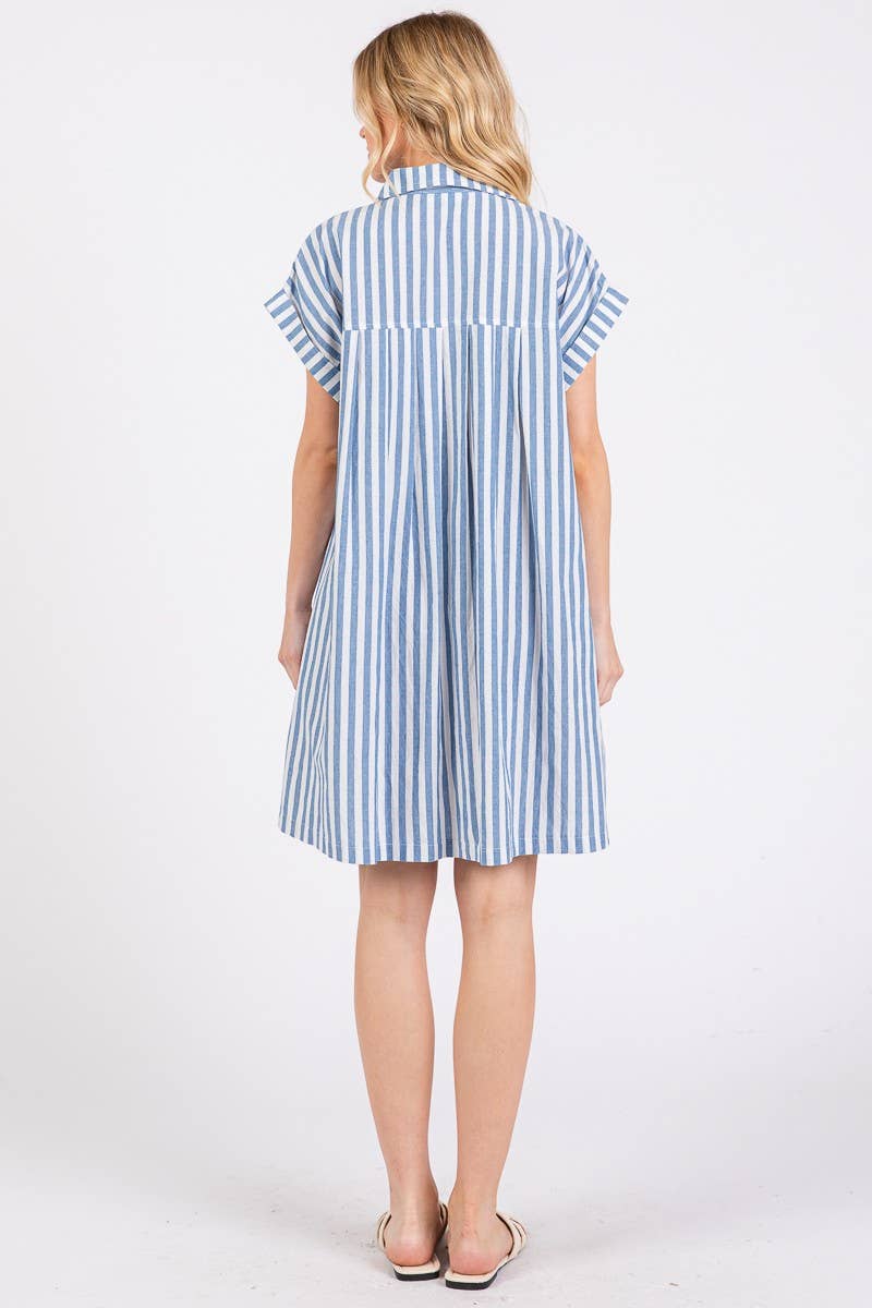 COTTON STRIPED BUTTON DOWN TUNIC DRESS