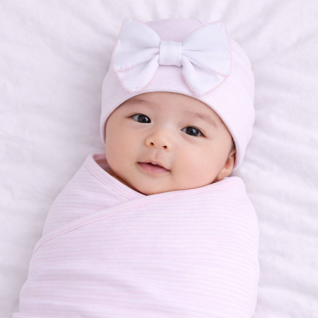 Mini Stripes Bow Hat - Pink