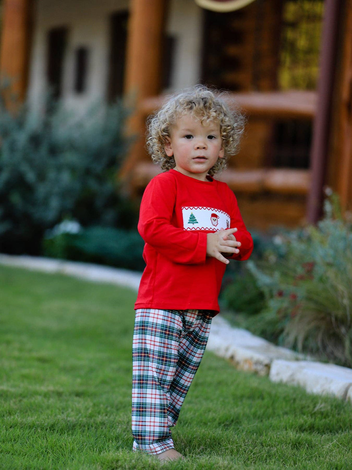 Christmas Plaid Smocking Embroidered Boys Set