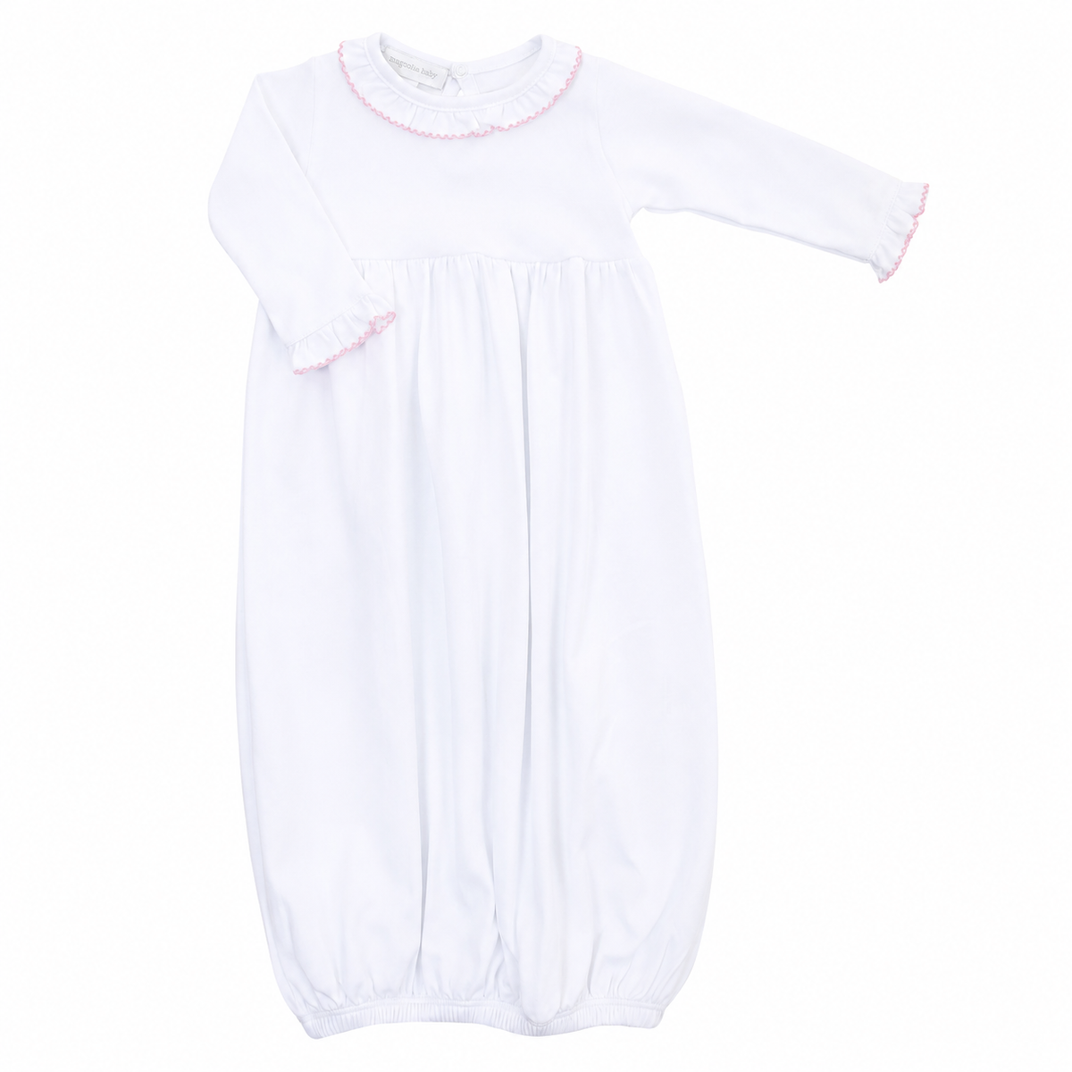 Essentials White Gown with Pink Trim Ruffle