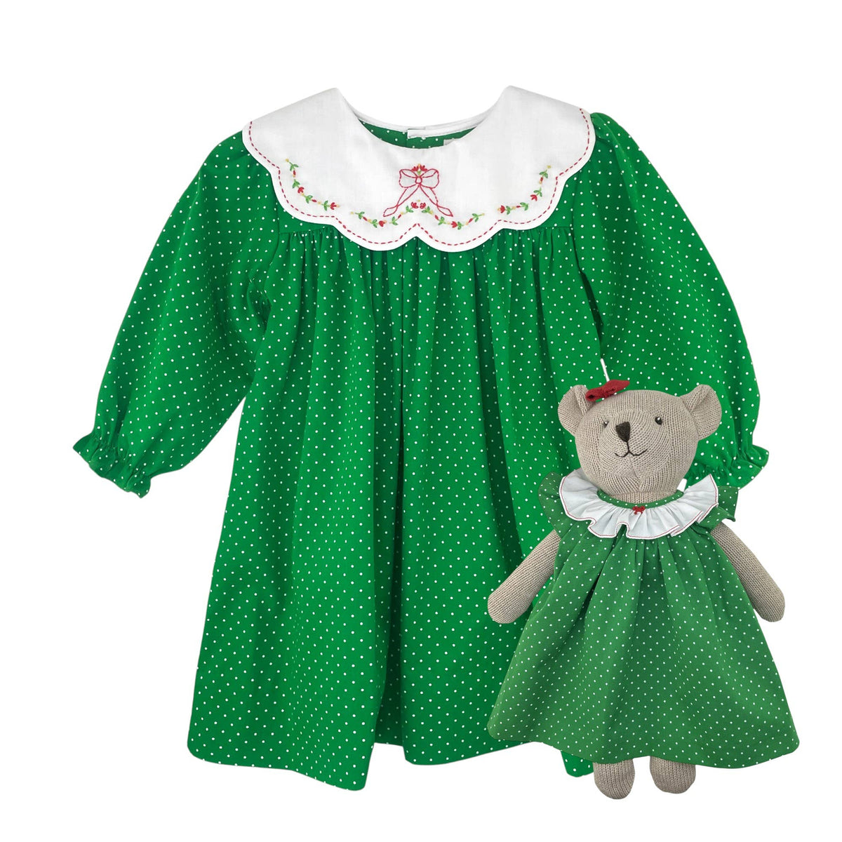 Knit Bear Doll with Green Dot Dress