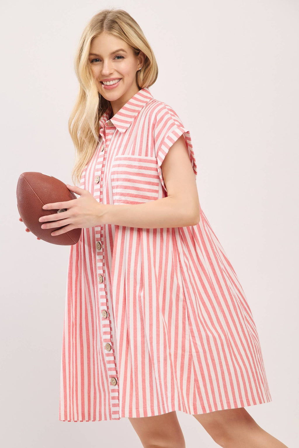 COTTON STRIPED BUTTON DOWN TUNIC DRESS