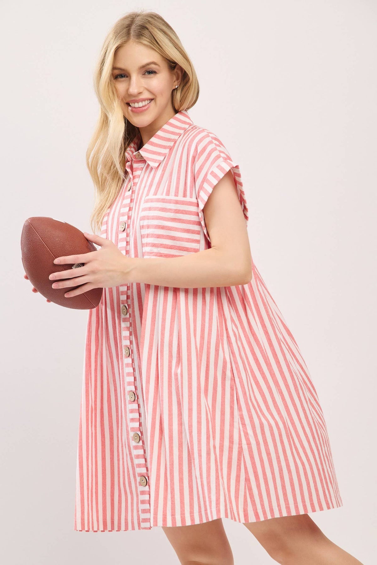 COTTON STRIPED BUTTON DOWN TUNIC DRESS