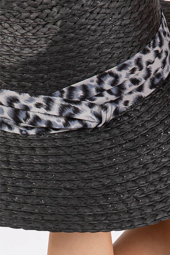 Leopard Trim Band Summer Straw Sun Hat