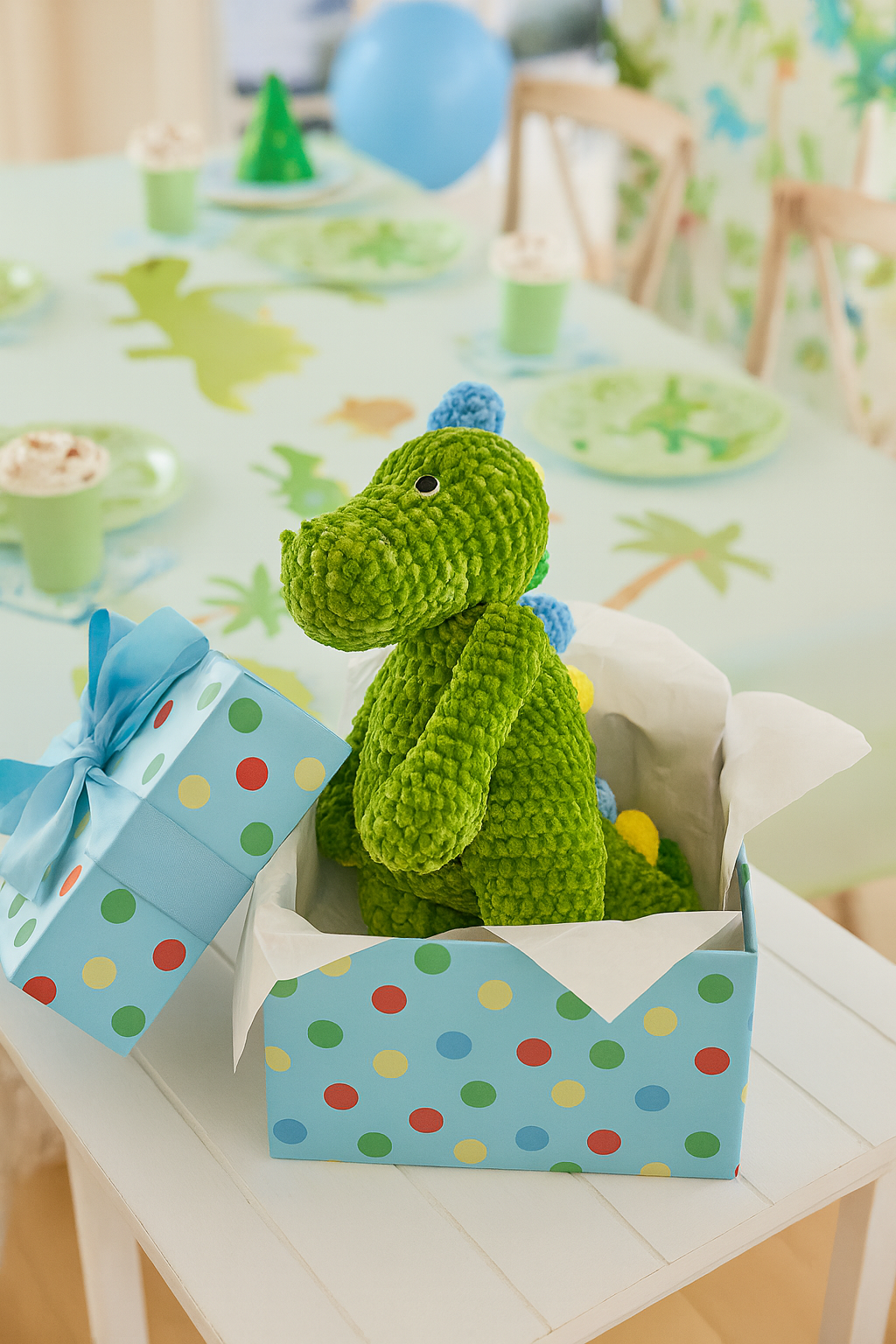 Dewey the Dinosaur Chenille Crochet Doll