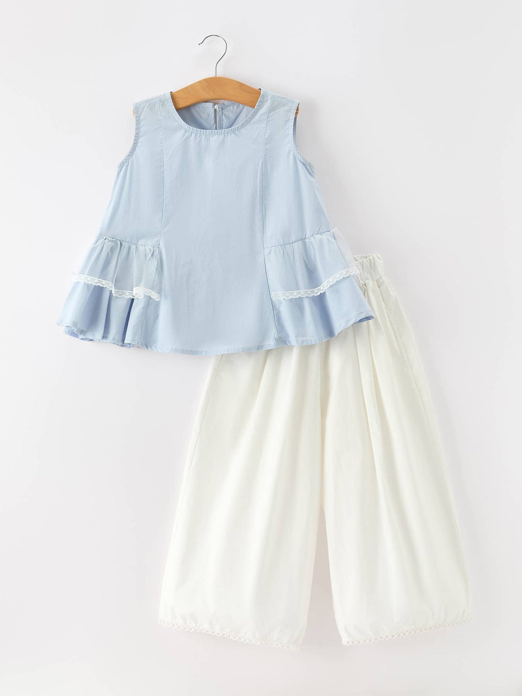 Girls Ruffle Sleeve Top & Wide Leg Pants Set