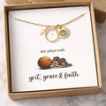 Basketball Cross Mustard Seed Necklace for Girl – Faith Based Basketball Player Gift, Christian Athlete Jewelry, Senior Night Gift