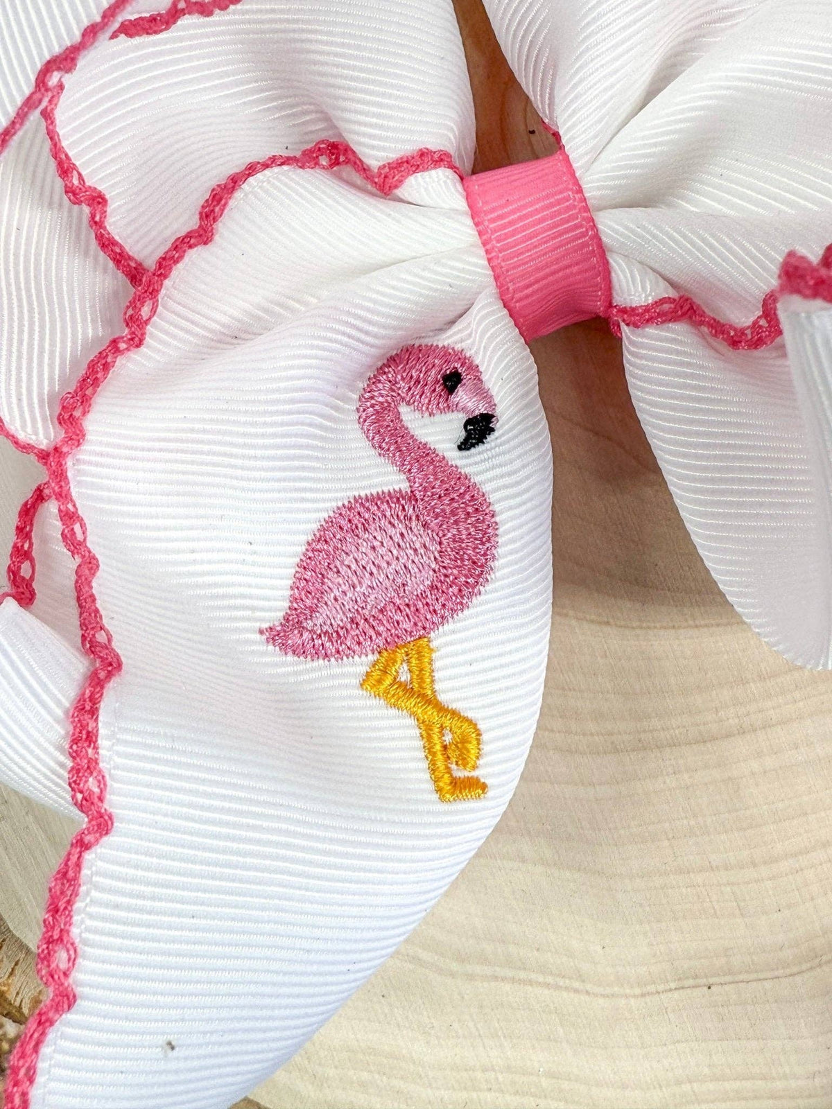 Flamingo Embroidered Moonstitch Hair Bow | Clip or Headband