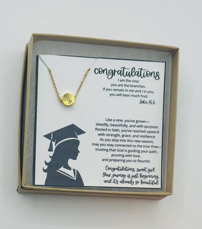 Faith-Based Graduation Gift for Girl – Vine Necklace with Scripture Card