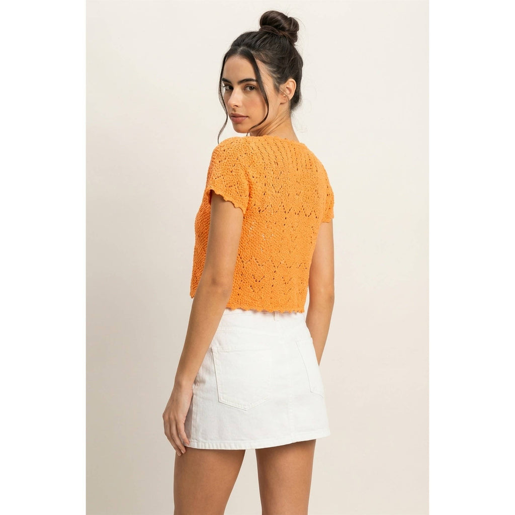 Pointelle Tie Front Knit Cardigan