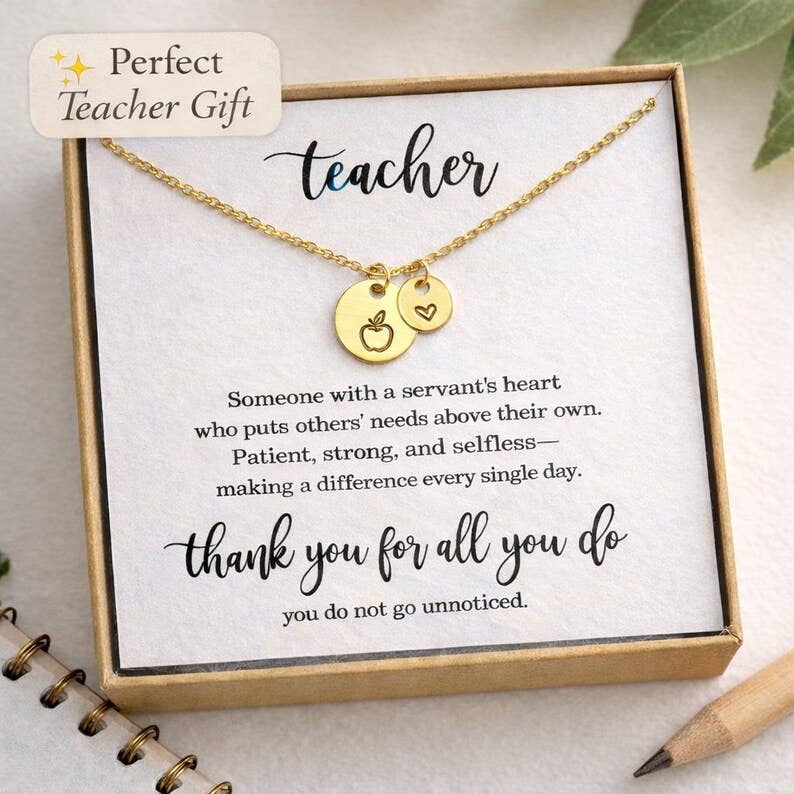 Gift for Teacher, Bulk Teacher Gifts, Apple Necklace for Female Teacher, Gifts for Her, Teacher Appreciation Week Gifts, Student Teacher
