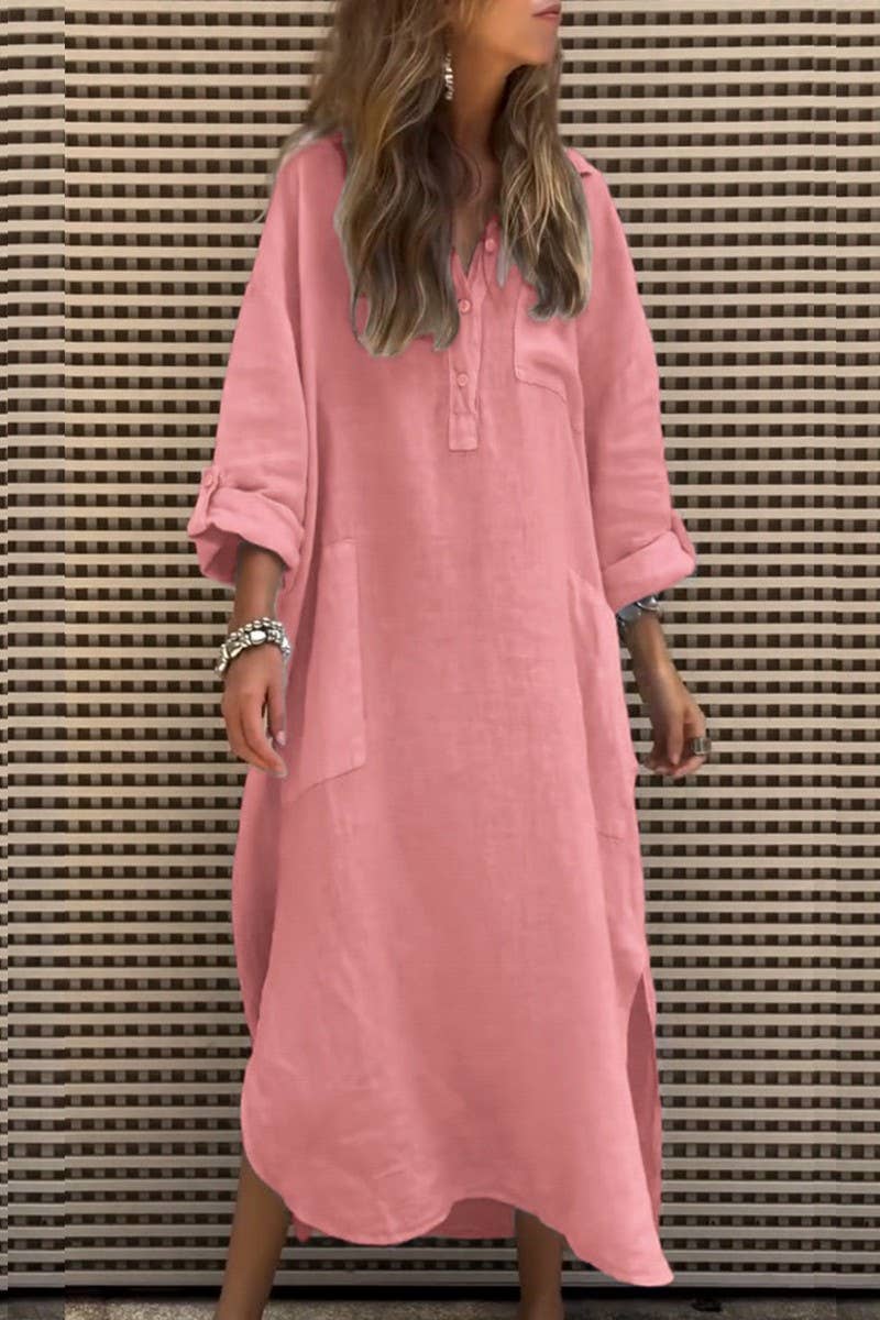 CWDMD6337_SOLID ASYMMETRICAL BUTTONED POCKET MAXI DRESS