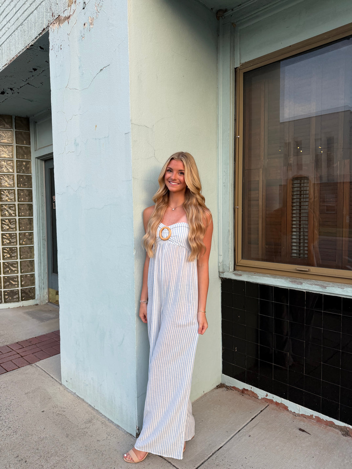 Seaside Stripe Strapless Wide-Leg Jumpsuit