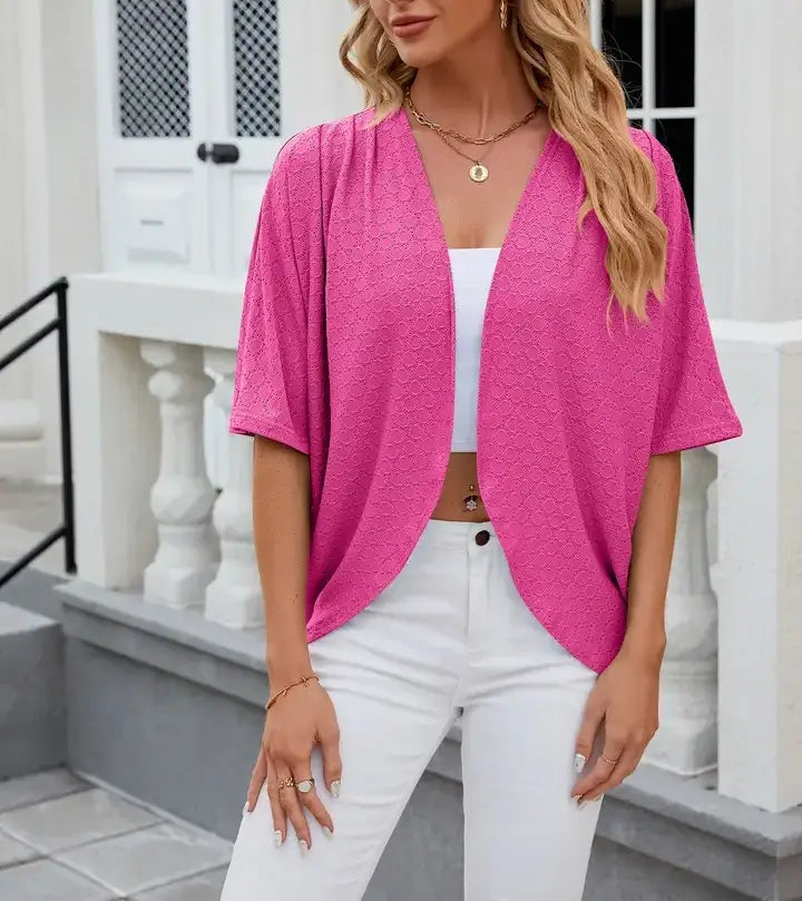 Short Sleeve Cardigan Lightweight Open Front Knit Sweaters: Black / 65%Rayon 30%Polyester 5%Spandex / 2XL